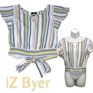 iZ Byer Striped MultiColor Cropped Tie Back Top - Women’s Medium